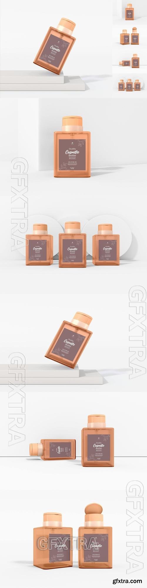 Transparent Cosmetic Bottle Packaging Mockup Set D6GYTDB