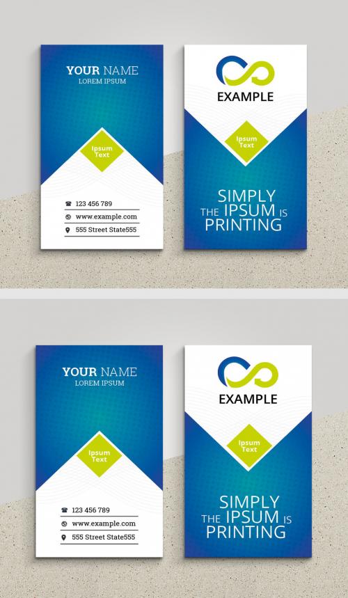 Business Card Layout with Blue and Green Accents - 363930842