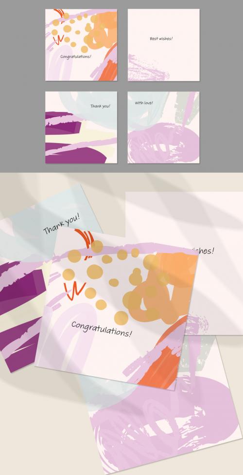 Crayon Textured Strokes Purple Orange Square Postcard Layout - 363975889