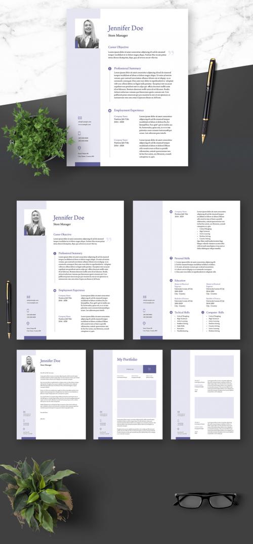 Resume Cover Letter and Portfolio Layout with Blue Elements - 364520941