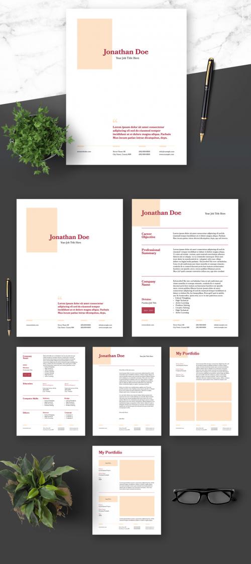 Resume Cover Letter and Portfolio Layout Red Elements - 364520956