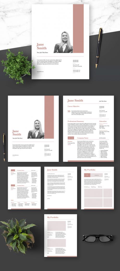 Resume Cover Letter and Portfolio Layout with Brown Elements - 364520957