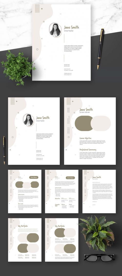 Teacher Resume and Cover Letter Layout with Beige Elements - 364520977