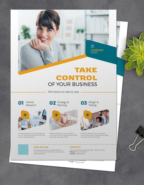 Business Flyer with Turquoise and Yellow Accents - 364528032