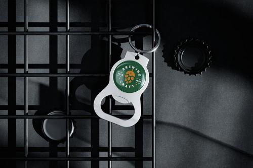 Branded Metal Bottle Opener With Key Ring Mockup