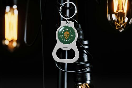 Branded Metal Bottle Opener With Key Ring Mockup