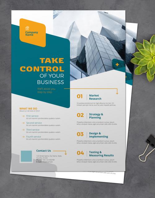 Business Flyer with Turquoise and Yellow Accents - 364528038