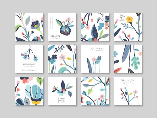 Set of Cards with Floral Elements - 364528340