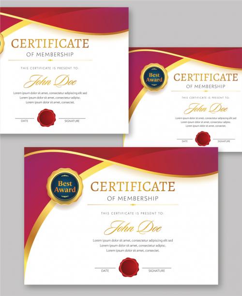 Membership Certificate Layout with Badge Design in Red and Golden Color - 364552985