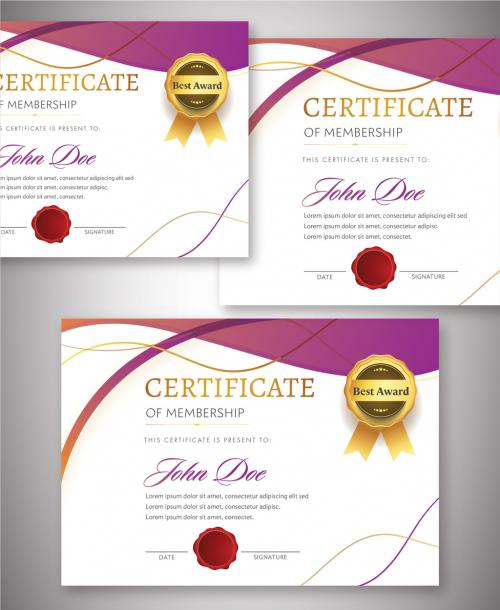 Membership Certificate Layout with Golden Badge and Placeholder - 364553007