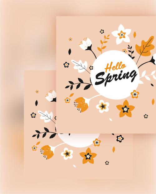 Spring Concept with Flowers and Leaves Decorated on Peach Background - 364553365
