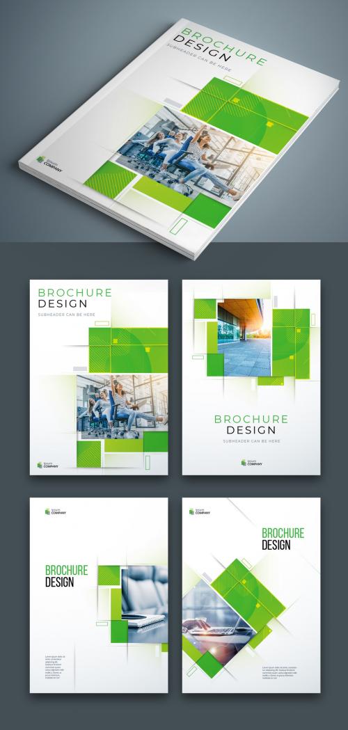 Business Report Cover Layout Set with Green Elements - 364581933