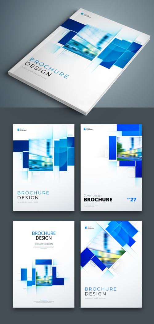 Business Report Cover Layouts with Blue Rectangles - 364581974