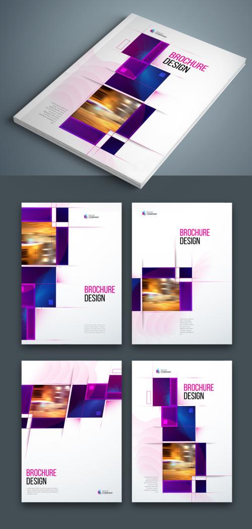 Business Report Cover Layouts with Purple Rectangles - 364582056