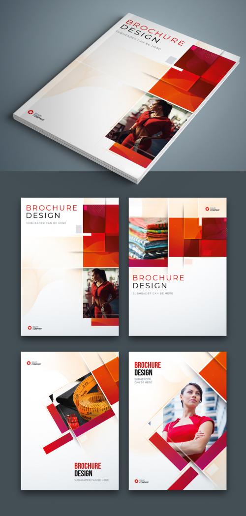 Business Report Cover Layout Set with Red Elements - 364582142