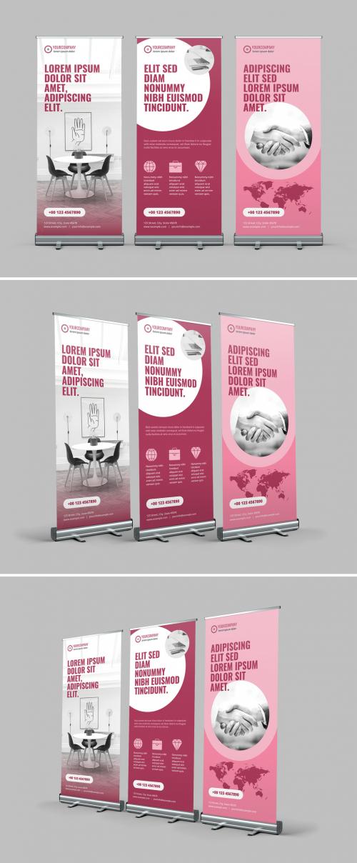Roll-Up Banner Layout Set with Pink Accents - 366332754