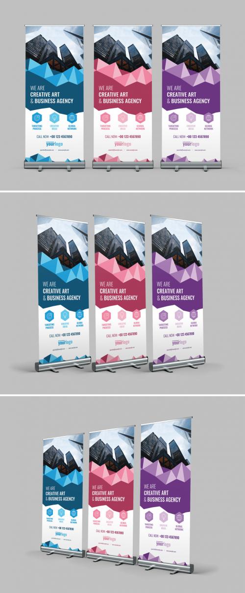 Roll-Up Banner Layout with Colorful Design Elements - 366332777