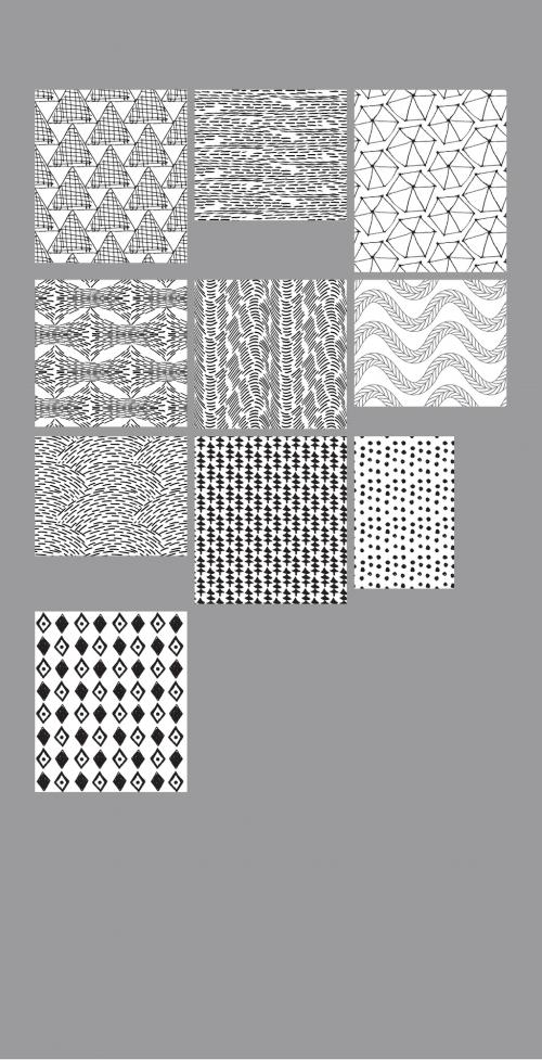 Black and White Hand Drawn Geometric Seamless Pattern Collection - 366364311