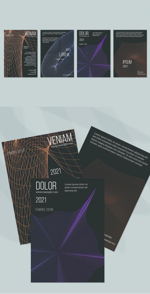 Flyer Layout with Abstract Orange Wireframe Shapes - 366364659