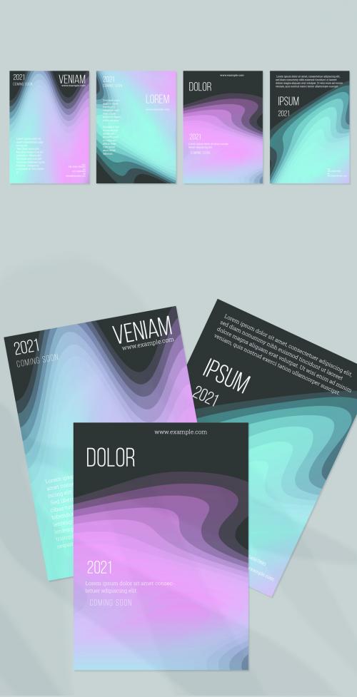 Flyer Layout with Wavy Gradient Blend Shapes on Black - 366365066