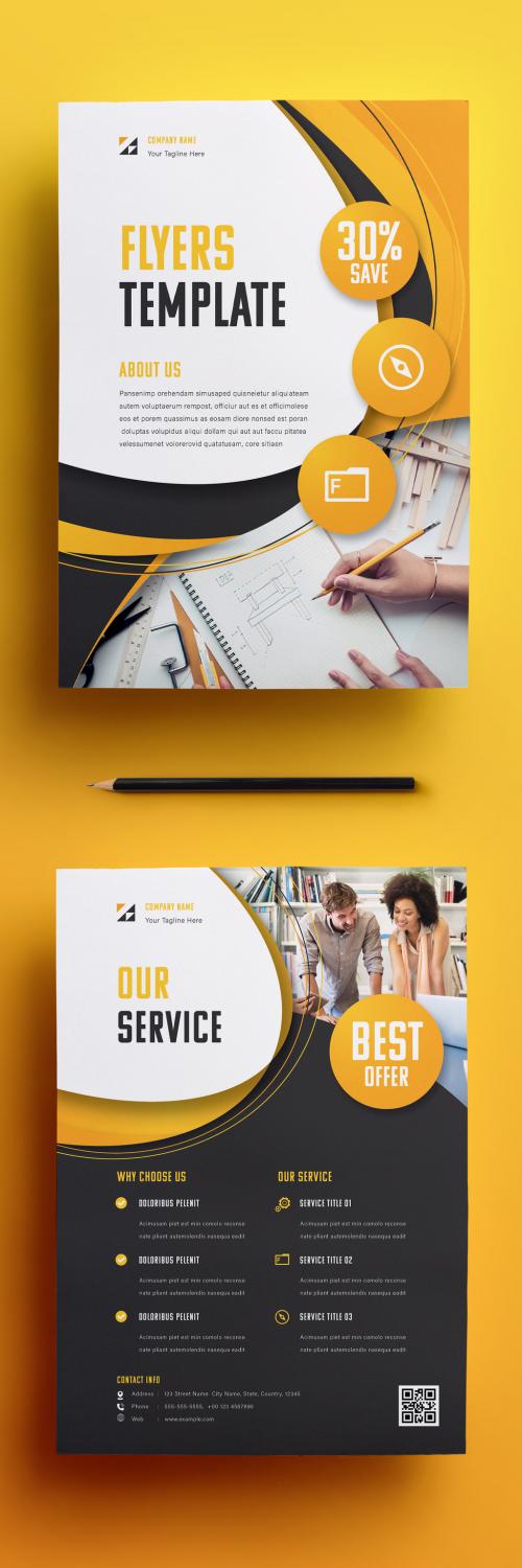 Business Flyer Layout with Yellow and Black Accents - 366531774