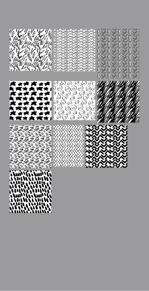 Black and White Hand Drawn Simple Geometric Seamless Pattern Collection - 366545756