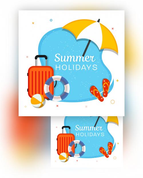 Summer Holidays Banner Layout with Travel Elements - 366775486