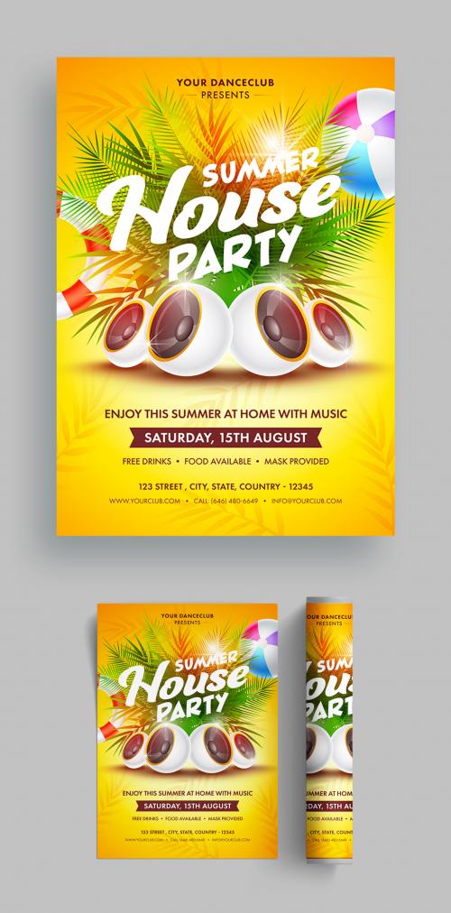 Summer House Party Poster Layout with Bright Yellow Colors - 366775494