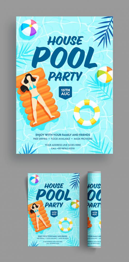 Summer Pool Party Flyer Layout with Characters - 366775510