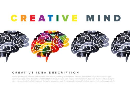 Creative Mind Concept Illustration with Gray and Colorful Brain Elements - 366782280