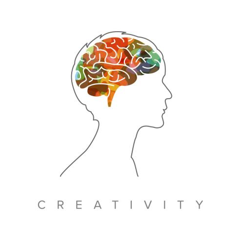 Thinking Concept Illustration with Head Silhouette and Colorful Brain Element - 366782281