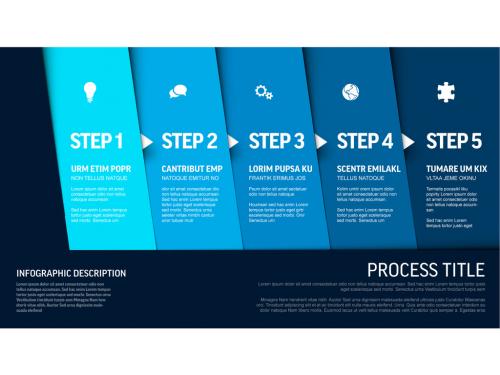 Progress Infographic with Five Blue Steps and Icons - 366782282