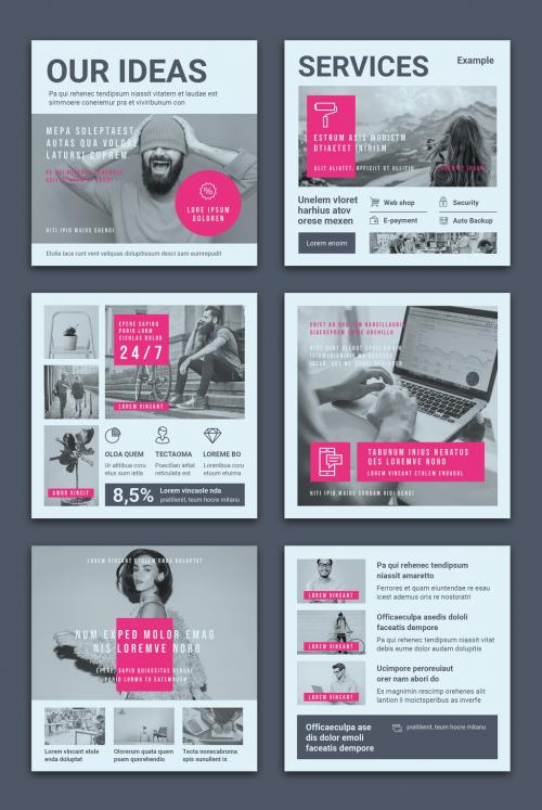 Square Social Media Post Layouts in Light Gray with Pink Accents - 366787334