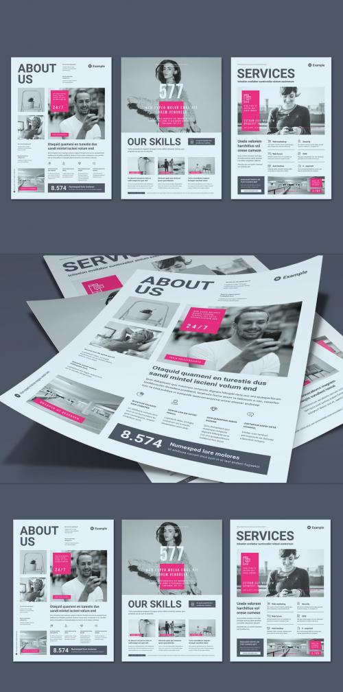 Business Flyer Layout in Light Gray with Pink Accents - 366787335