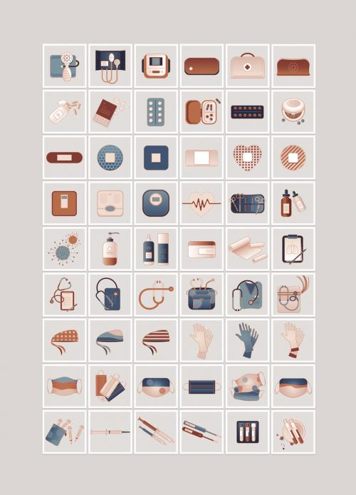 Blue and Bronze Healthcare Icon Set - 366791303