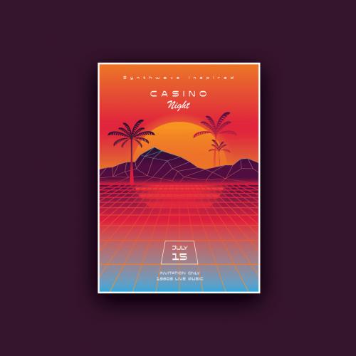 Synthwave Casino Night Poster Layout - 366791315