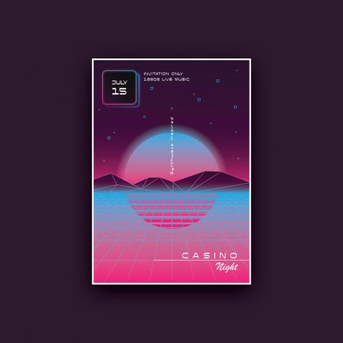 Synthwave Poster Layout with Sunset Over the Ocean - 366791348