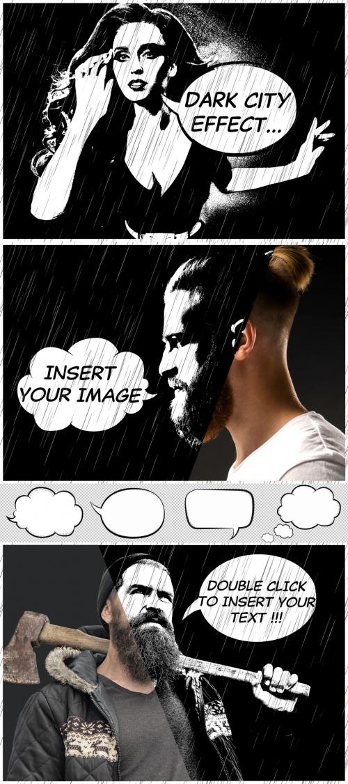 Black and White Comic Book Effect Mockup - 366798880