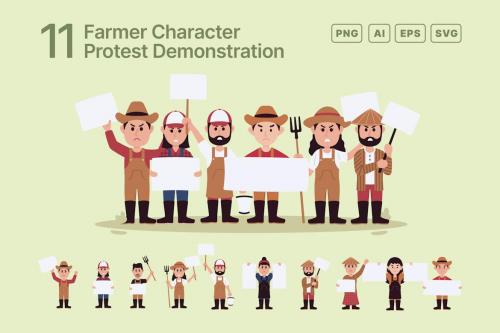 Farmer Protests Demonstration Illustration Set