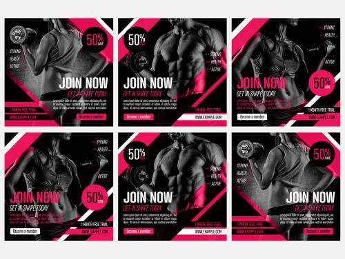 Set of Gym Fitness Social Media Post Square Layouts - 367563309