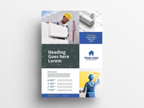 Yellow and Blue Poster Flyer for Construction Handyman Services - 367847541