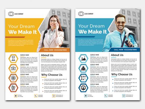 Business Flyer Layout with Blue and Orange Accents - 367865490