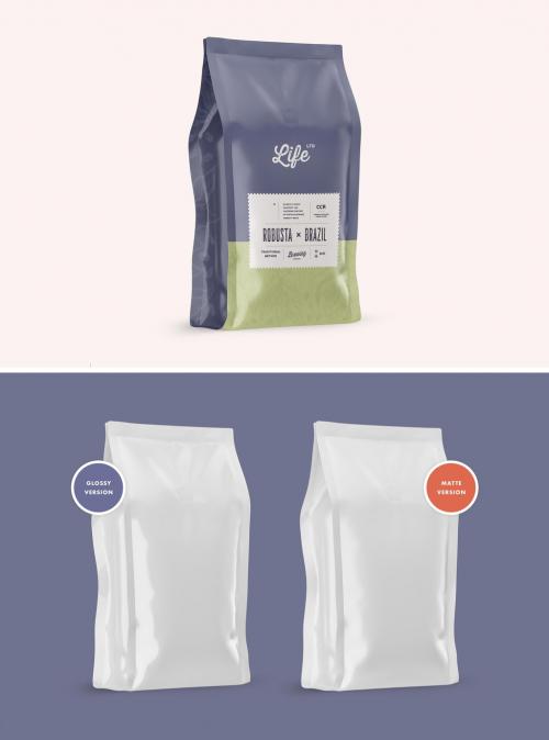 Matte and Glossy Coffee Bag Package Mockup - 368080514