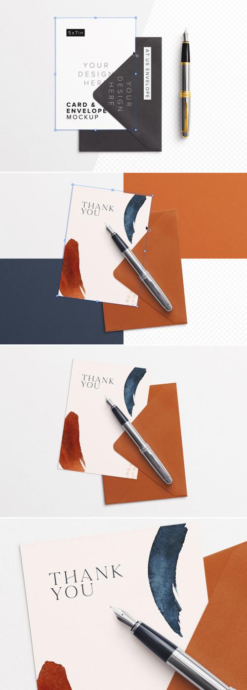 Card with Envelope and Fountain Pen Mockup - 368271033