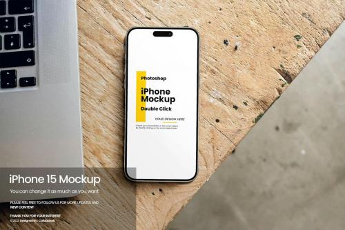 iPhone 15 Mockup Next To Laptop