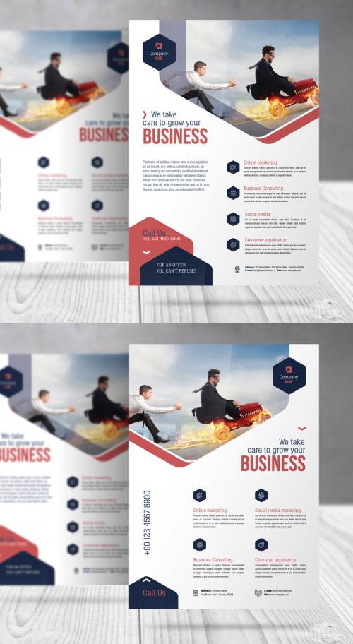 Business Flyer with Dark Blue and Red Accents - 368506423