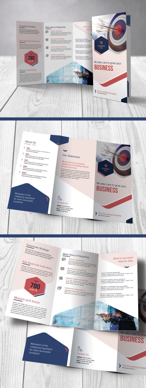 Business Trifold Flyer with Blue and Red Accents - 368506436