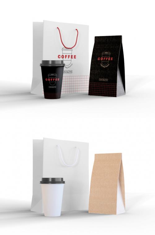 Take Away Coffee Cup, Bag and Paper Package Mockup - 368515829