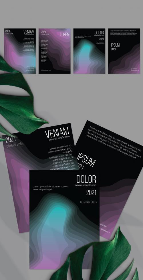 Vertical Flyer Layout with Gradient Blend Wavy Shapes on Black - 369122916