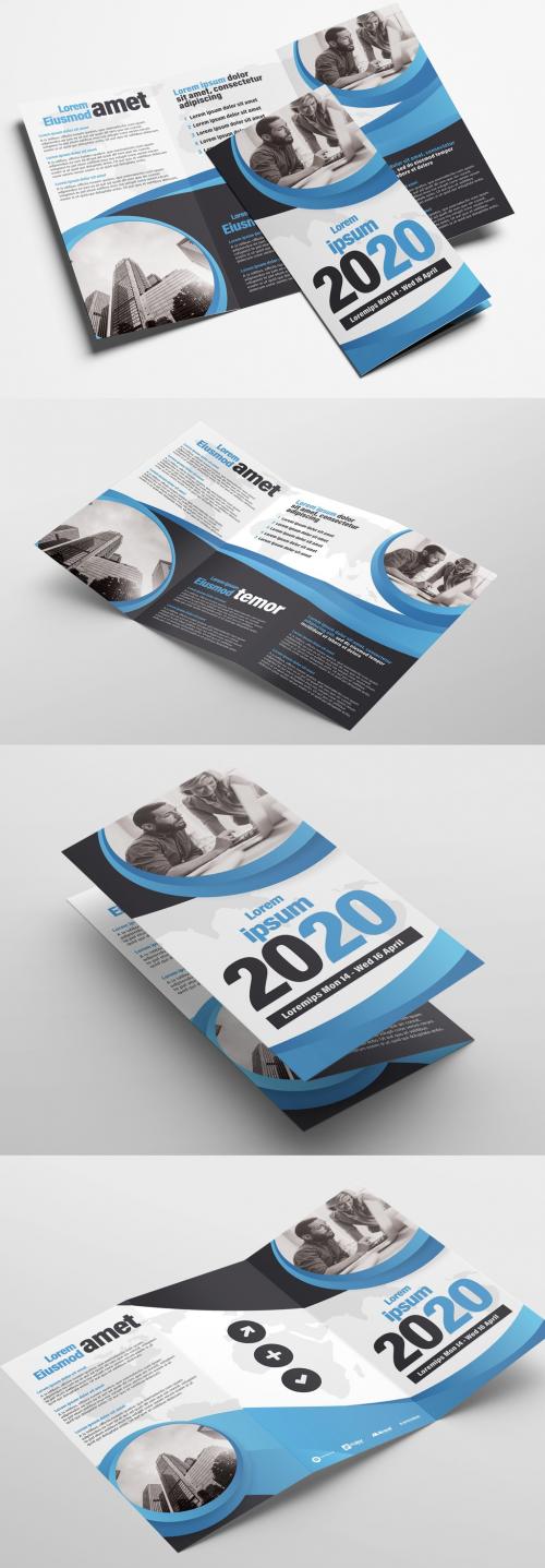 Corporate Business Trifold Leaflet Layout with Ribbon Element - 369285094